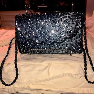 Beautiful beaded with sequence, dark silver evening purse